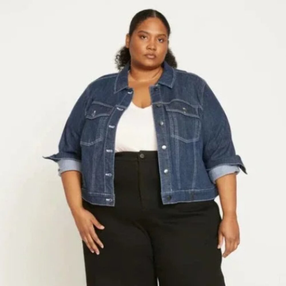 Universal Standard Kelsey Denim Jean Jacket in dark indigo wash size M 18-20